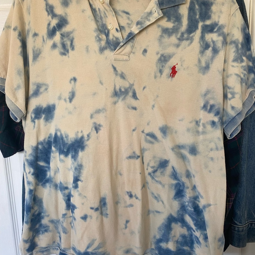 Polo by Ralph Lauren Blue and Cream Tie-Dye Polo Shirt
